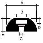 Diagram of 253W 15/16 Inch Neoprene Rubber Rounded Bumper With Embedded Yellow Chromated Steel Washer, showing dimensions A, B, C, D, E.