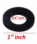 Neoprene Rubber Flat Washer Grommet 1 Inch OD One Half Inch ID 0.075 Inch Thick Pack Of 15, black washer shown front view.