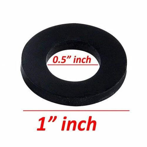 Neoprene Rubber Flat Washer Grommet 1 Inch OD One Half Inch ID 0.075 Inch Thick Pack Of 15, black washer shown front view.