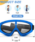 Blue protective goggles for Nerf guns with size details and weight of 62g. Suitable for kids, youth, and adults. 4 Pack Protective Goggles For Nerf Guns Kids Teens Safety Eyewear 4 Colors.