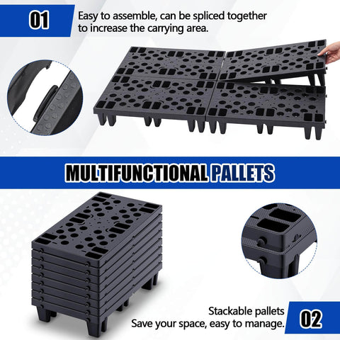 8 Pack Plastic Pallets For Basement Storage Nestable And Moisture Waterproof Lightweight Floor Pallets With Breathable Grid