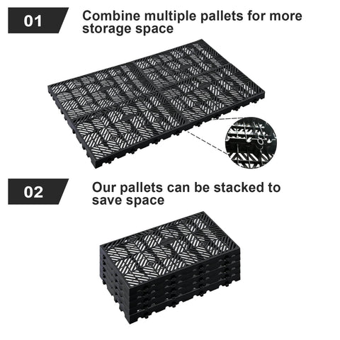 Plastic Pallet Safety Storage Nestable Grid Pads Two Pack HDPE Non Slip Platform stacked and combined view