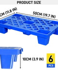 Nestable Plastic Pallets 6 Pack With Breathable Grid And Moisture Proof Design, 19.7 Inches Long By 11.8 Inches Wide