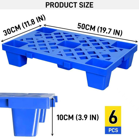 Nestable Plastic Pallets 6 Pack With Breathable Grid And Moisture Proof Design, 19.7 Inches Long By 11.8 Inches Wide