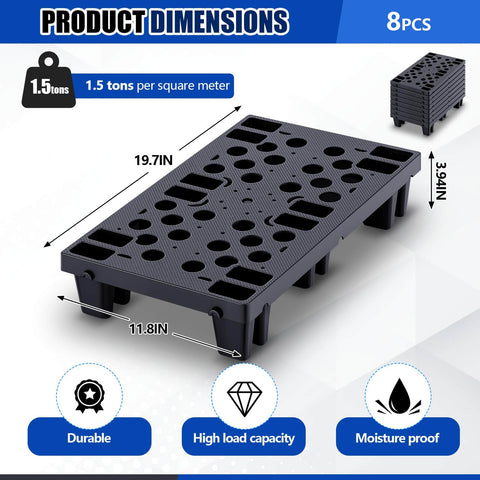 8 Pack Plastic Pallets For Basement Storage Nestable And Moisture Waterproof Lightweight Floor Pallets With Breathable Grid