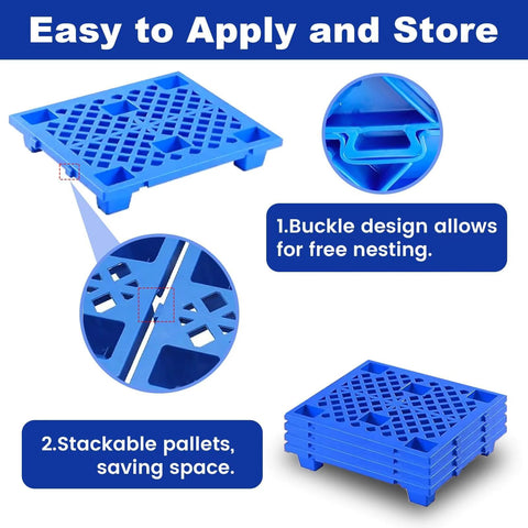 Six Pack Plastic Pallets Set Lightweight Nestable Polyethylene Pallets 23.6 x 19.6 x 3.9 Inches Blue Moisture Proof Floor Pallets.