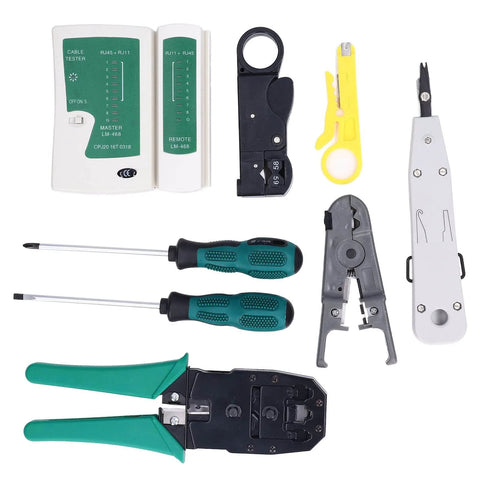 Network Cable Tool Set, Wire Stripper Pliers Repair Maintenance Kit, 3 Purpose Wire Pliers for UTP STP Round Twisted Pair and Flat Telephone Cable, Includes Network tools such as tester, crimper, and cutters