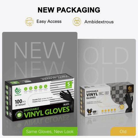 Black Vinyl Disposable Gloves Latex Free Powder Free Food Grade 100 Large packaging comparison