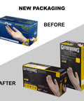 Before and after packaging of Clear Vinyl Gloves Latex Free Powderfree Food Safe Disposable Nonsterile