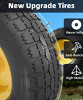 New upgrade 4.10/3.50-4 Flat Free Tire and Wheel Set of 4 showing anti-puncture tread and solid construction for reliability.