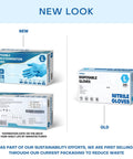 New packaging design for Powder Free Nitrile Exam Gloves 4.5 Mil Blue Large 100 Pcs Latex Free Food Safe compared to old packaging.