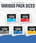 Image of various pack sizes including Newsprint Packing Paper Sheets For Moving 10 Lb 320 Sheets 27 By 17 Made In USA For Wrapping Dishes.