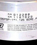 Close-up of label on Nexen Horton 912200 Tooth Clutch 5H35Psp-1 1.125 Bore showing part number and serial number.