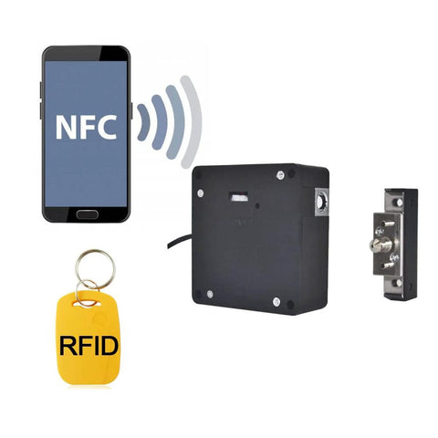 Discreet USB powered cabinet lock with NFC and RFID access for wooden drawers, liquor cabinets, and concealed panels.