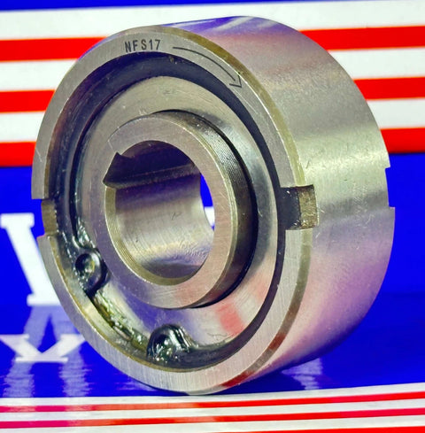NFS17 one way clutch 17x47x19mm sprag freewheel backstop clutch in metallic finish, front view showing detailed structure.