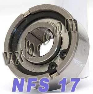 NFS17 one way clutch 17x47x19mm sprag freewheel backstop with metal construction, front view showing bore and locking mechanism.