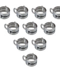 Ten Pack 10mm Outer Diameter Hose Spring Clamp Set Reusable Constant Tension Clamps For Connecting 10 Millimeter Tubing To Koolance Barbed Fittings Nickel Plated Steel Ideal For PC Water Cooling And Koolance System Upgrades arranged in two rows.