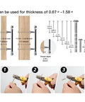 Diagram showing installation of 10 Pack Polished Nickel Cabinet Pulls 3 Inch Hole Center 76mm with screws for 17-20mm panels