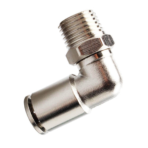 Push To Connect Air Fittings Elbow One Quarter Inch Tube OD To One Eighth Inch NPT Male 90 Degree Adapter Nickel Plated Brass