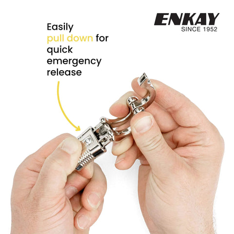 Hands demonstrating quick release on Nickel Plated Panic Snap 4 Inch With Quick Release And Secure Lock For Horse Tack Whips