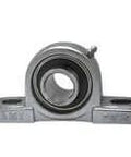 Front view of Single 3 in Set Screw Pillow Block Bearing, Nickel-Plated Cast Iron 2-Bolt Housing, Wide 3.00 in Ball Insert, Sealed Contact with Slinger.