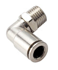 Push To Connect Air Fittings Elbow One Quarter Inch Tube OD To One Eighth Inch NPT Male 90 Degree Adapter Nickel Plated