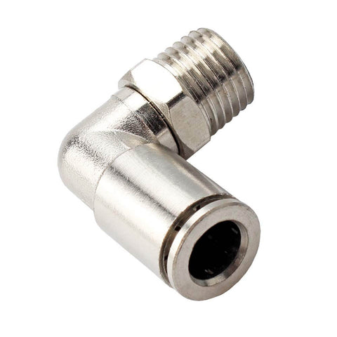 Push To Connect Air Fittings Elbow One Quarter Inch Tube OD To One Eighth Inch NPT Male 90 Degree Adapter Nickel Plated