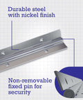 Heavy-Duty Continuous Pin Piano Hinge, 36 Inch By 1-1/2 Inch, Nickel Plated; close-up showing fixed pin and nickel finish