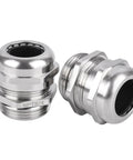 Beefy Three Quarter Inch NPT Nickel Plated Copper Waterproof Cable Glands Four Pack With IP68 Rating, shown in close-up view