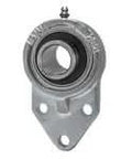 Front view of UCFK206 17NP One And One Sixteenth Inch Bore Nickel Plated Cast Iron Housing Three Bolt Set Screw Locking Ball Bearing