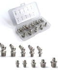 Nickel Plated Iron Grease Fittings Assortment Kit For Automotive And Industrial Use, 20 Pieces, SAE And Metric Zerks