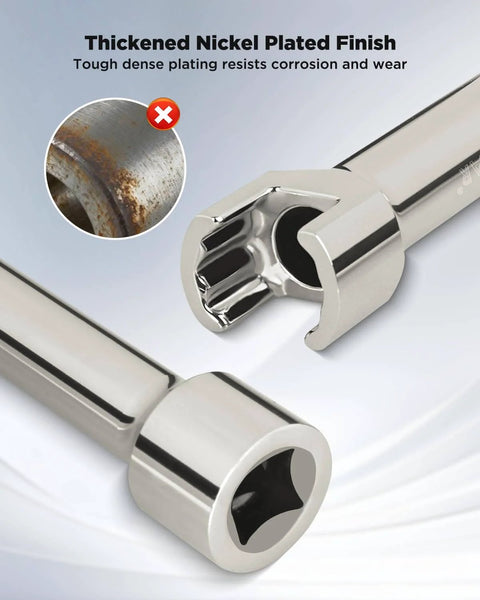 One Half Inch Drive Strut Channel Impact Socket Five Inch Deep Cr-V Nickel Plated Crack Resistant 12-Point Double Hex