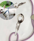 10 Pack Nickel Plated Quick Release Panic Snap With Fixed Eye, attached to get back whip for dog leash, showing easy release.