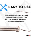 Beefy 5/8 Inch Square Trailer Pin Set, 3 Inch Long, single nickel-plated pin with tension gate for secure attachment
