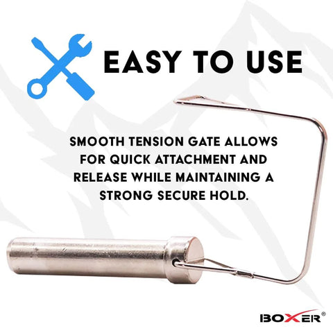 Beefy 5/8 Inch Square Trailer Pin Set, 3 Inch Long, single nickel-plated pin with tension gate for secure attachment