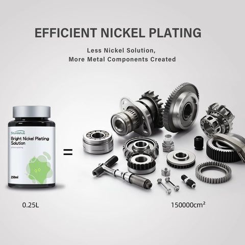 Bright Nickel Plating Solution 250ml for Electroplating With Excellent Corrosion Resistance and automotive parts illustration.