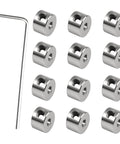 Image of a Set of Twelve Nickel Plated Shaft Collars with Hex Keys for secure clamping in DIY projects, robotics, RC models, and automation.