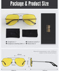 Night Vision Driving Glasses Polarized Aviator Sunglasses with Yellow Lenses packaging and product dimensions