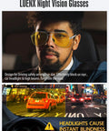 Man wearing Night Vision Driving Glasses Polarized Aviator Sunglasses With Yellow Lenses while driving at night.