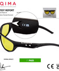 Side view of Night Vision Driving Glasses With Anti Glare Yellow Polarized Lenses, black TR90 frame, test report background
