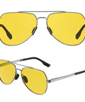 Night Vision Driving Glasses Polarized Aviator Sunglasses With Yellow Lenses, metal frame, dual angle view