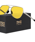 Night Vision Driving Glasses Polarized Aviator Sunglasses With Yellow Lenses on a black case