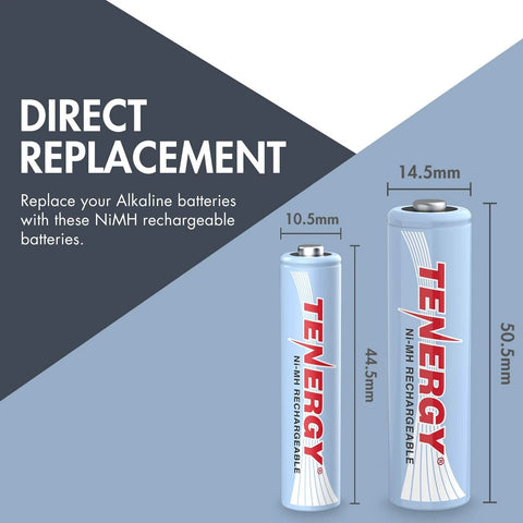 Rechargeable NiMH AA And AAA Batteries Kit 12 AA 2500mAh 12 AAA 1000mAh with dimensions indicated