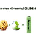 Illustration showing money and environment symbols leading to NiMH AA 600mAh 1.2V Rechargeable Batteries For Solar Lights 12 Pack.