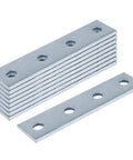 Nine piece four hole flat plate connector set for 1-5/8 inch strut channel, 3/16 inch thick splice brackets stacked
