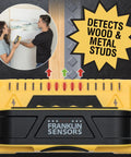 Nine-sensor stud finder and wall scanner with live wire detection for precise locating of wood and metal studs behind walls