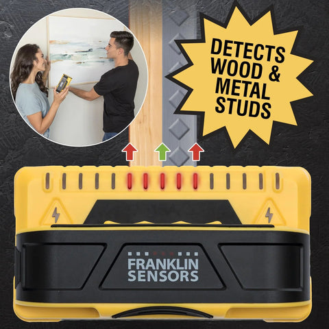 Nine-sensor stud finder and wall scanner with live wire detection for precise locating of wood and metal studs behind walls