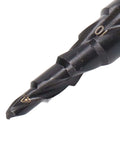 Close-up of Nine Step Drill Bit High Speed Steel Spiral Pagoda Hole Reamer With Non Slip Tip And Hex Shank, measured markings visible.