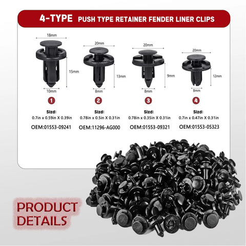 Push Type Fender Liner Clips Kit For Nissan And Infiniti Front Bumpers, 121-Piece Plastic Fasteners Set With Tool, 8mm Hole Fit