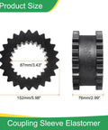 Front and side view of 9JE Coupling Sleeve Elastomer Gear Sleeve Insert In Nitrile Rubber 3.43in ID, 5.98in OD, 2.99in Elastomer Length